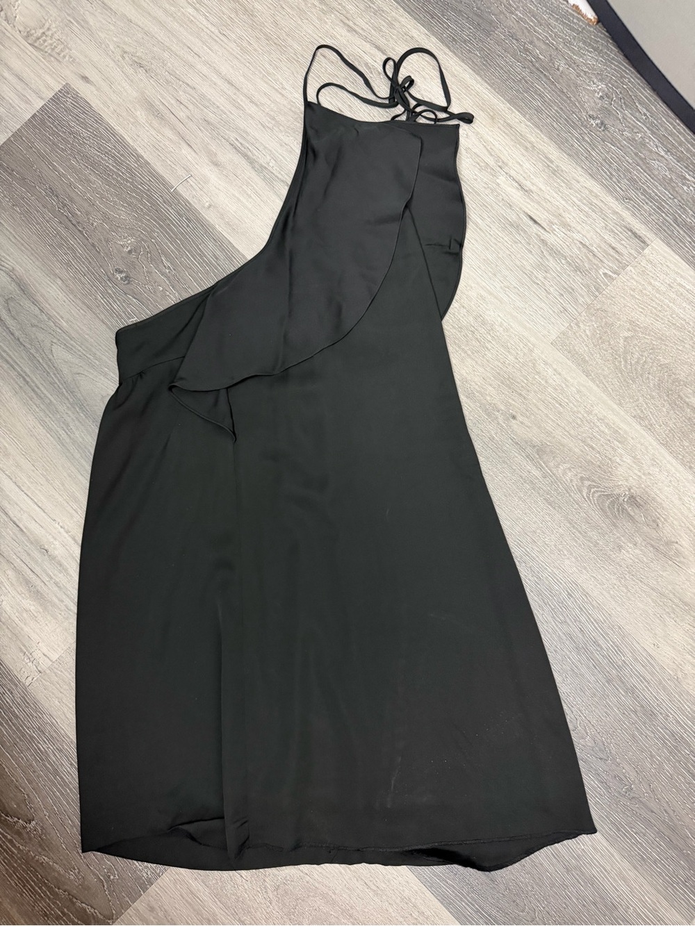 Theory Black One-Shoulder Ruffle Slip Dress